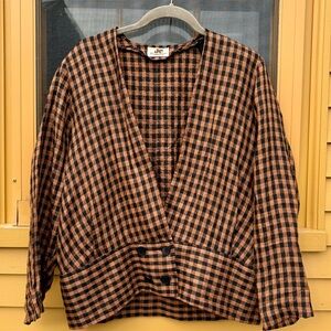 Vintage Ginger Rust Gingham Check Oversized Punk Lightweight Cardigan Top France